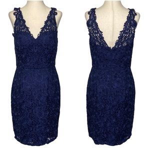 Aidan Mattox Navy Double-V Lace Cocktail Dress